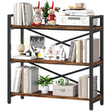 Homeiju 3 Tier Bookshelf 31.49" Width, Wood and Metal Etagere Bookcase, Vintage Farmhouse Modern Wooden Big Book Shelf for Home Living Room Bedroom Office Storage(Rustic Brown) Homeiju