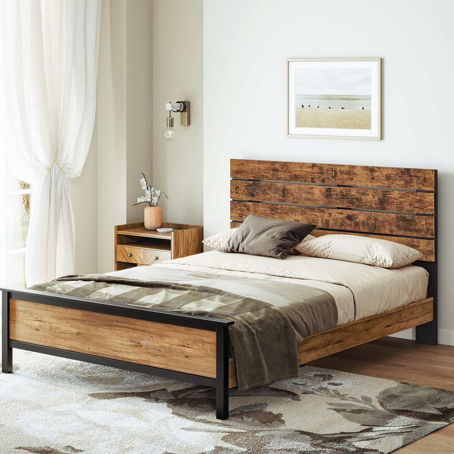 HOOBRO Headboard Queen Size, Wooden Headboard, Rustic-Styled Headboard, Headboard with Sturdy Support Legs, 3-Height Connection Holes, Minimalist Headboard, for Queen Beds, Rustic Brown and B - WoodArtSupply