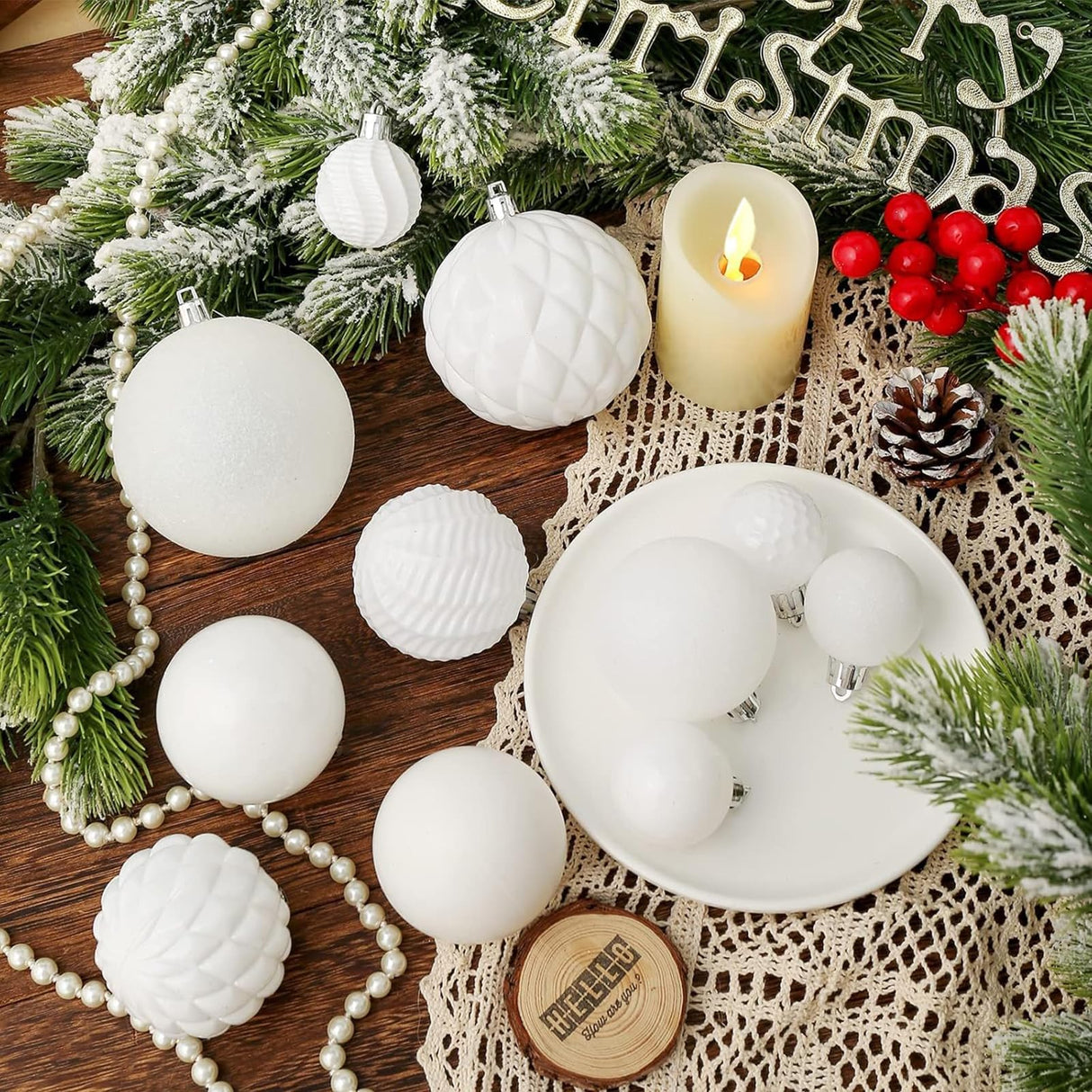 Christmas Balls Ornaments -36pcs Shatterproof Christmas Tree Decorations with Hanging Loop for Xmas Tree Wedding Holiday Party Home Decor,6 Styles in 3 Sizes(White) Jorysics