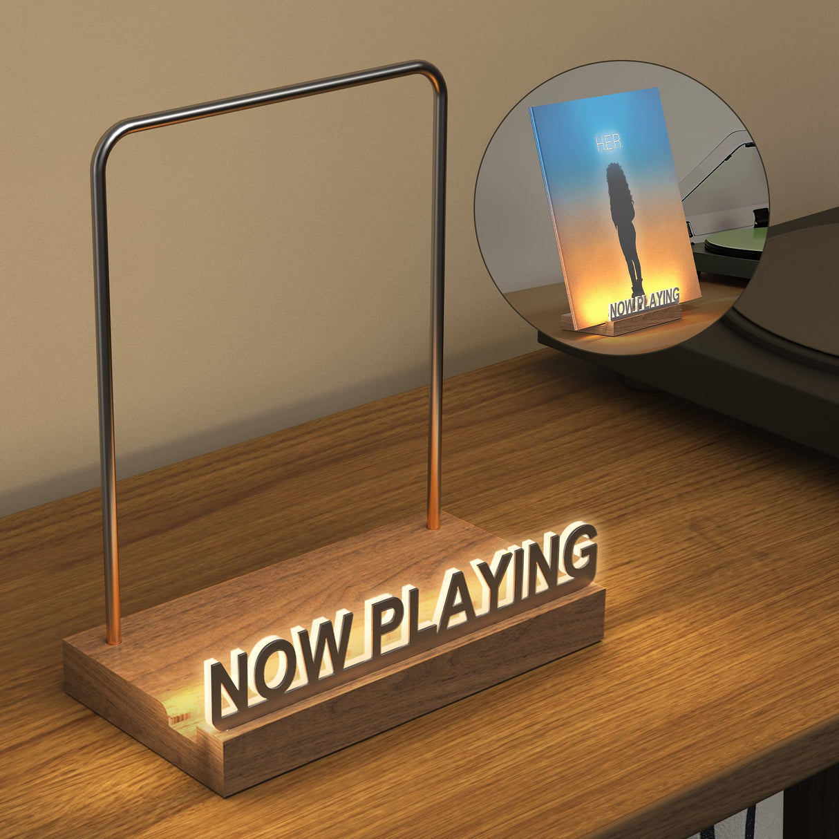 KORRTFID Now Playing Vinyl Record Stand, Vinyl Record Holder, Light Up Vinyl Record Display Stand, Vinyl Record Holder for Albums, Warm White Light with Fingerprint-Proof Acrylic Letters KORRTFID