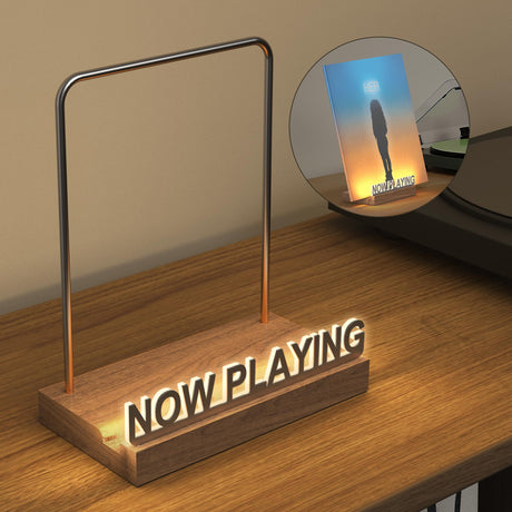 KORRTFID Now Playing Vinyl Record Stand, Vinyl Record Holder, Light Up Vinyl Record Display Stand, Vinyl Record Holder for Albums, Warm White Light with Fingerprint-Proof Acrylic Letters KORRTFID