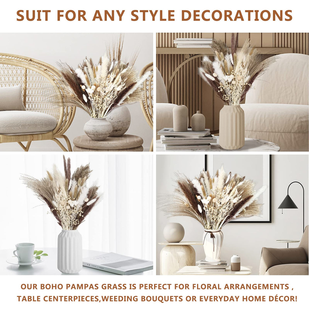 Total 104 pcs /11 Various Dried Pampas Grass Décor, White Pompous Grass, Bunny Tails Dried Flowers Reed Grass, 17 inch Pompass Grass for Flower Arrangements Boho Wedding Home Décor (Ivory White) Glamativity