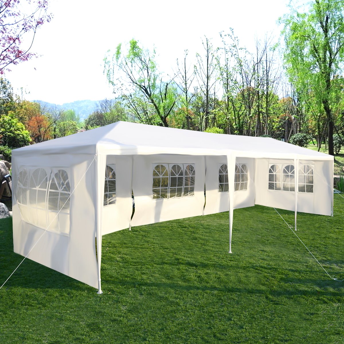 Tangkula 10'x30' Outdoor Canopy Tent Heavy Duty Party Wedding Event Tent Sturdy Steel Frame with 5 Removable Sidewalls Waterproof Sun Snow Rain Shelter Gazebo Canopy Tent, White Tangkula