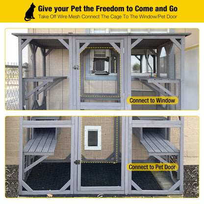 Aivituvin Catio Outdoor Cat Enclosure Large Walk in Cat Kennel Kitten Cage with Platforms and Small Houses