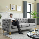 JEEOHEY Chesterfield Sofa,Oversized Velvet Sofa Couch,Deep Seat 3 Seater Sofa,Modern Sofa Chair with Button Nailhead,Upholstered Futon Couches,Furniture for Living Room,Bedroom,Office(Grey) JEEOHEY
