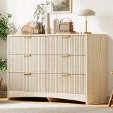 Amada Modern 6 Drawer Dresser, Fluted Wood Chest of Drawers with Rounded Corners, Pre-Installed Drawer Slides, Dresser TV Stand and Storage Organizer for Bedroom, Hallway, Natural Oak AMADA HOMEFURNISHING