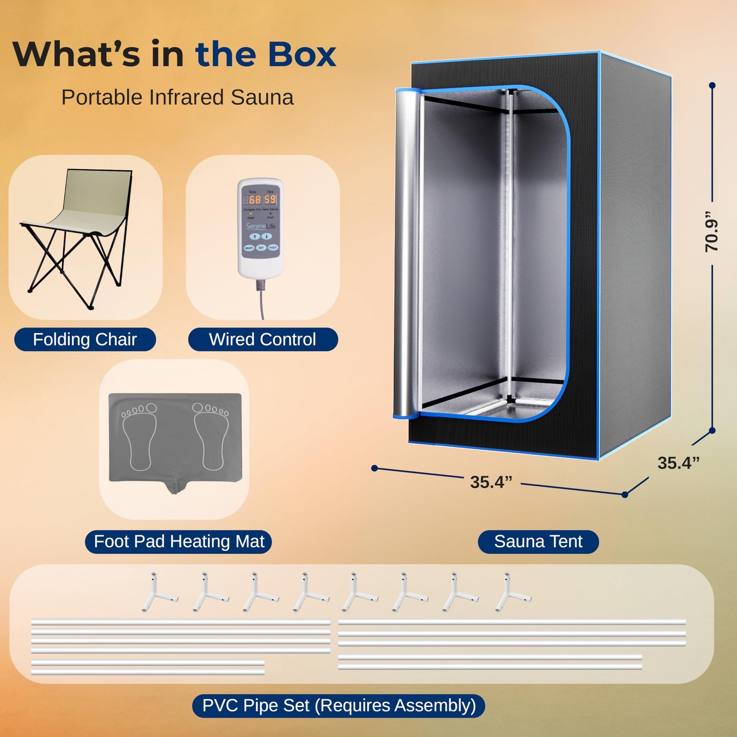 SereneLife Portable Sauna for Home, Infrared Sauna Tent with Heated Foot Pad and Folding Chair, Compact Personal Rejuvenation Sauna, Remote Control in-Home Spa, 35" x 71" - inch (Black)