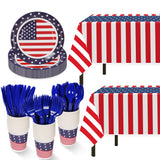 Patriotic Party Supplies,152Pcs American Flag Themed Party Set, Patriotic Party Decorations, American Flag Tablecloths,4th of July Plates Cups, Red White and Blue Decor for Outside, Picnic, Memorial Childom