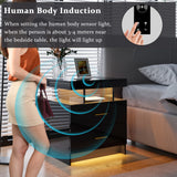 HNEBC Auto LED Nightstand with Wireless Charging Station & USB Ports,High Gloss Bedside Tables with 2 Drawers,Floating Nightstand with 3 Color & Adjustable Brightness Embedded LED Light Strip HNEBC