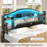 King Size Bed Frame,Platform Bed Frame King Size with 6 Storage Drawers & Headboard, King Bed with LED Lights&Charging Station,Sturdy Metal Slats,Noise-Free,No Box Spring Needed,Easy Assembly,PU Black Tagafi