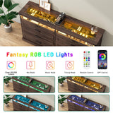 Hlivelood 63" Farmhouse 8 Drawer Dressers for Bedroom, Brown Wood Dresser w/Glass Top&Front Display Organizer, Bedroom Closet Island Chest of Drawers, for Living Room, Bedrooms, Hallway, Brown Hlivelood