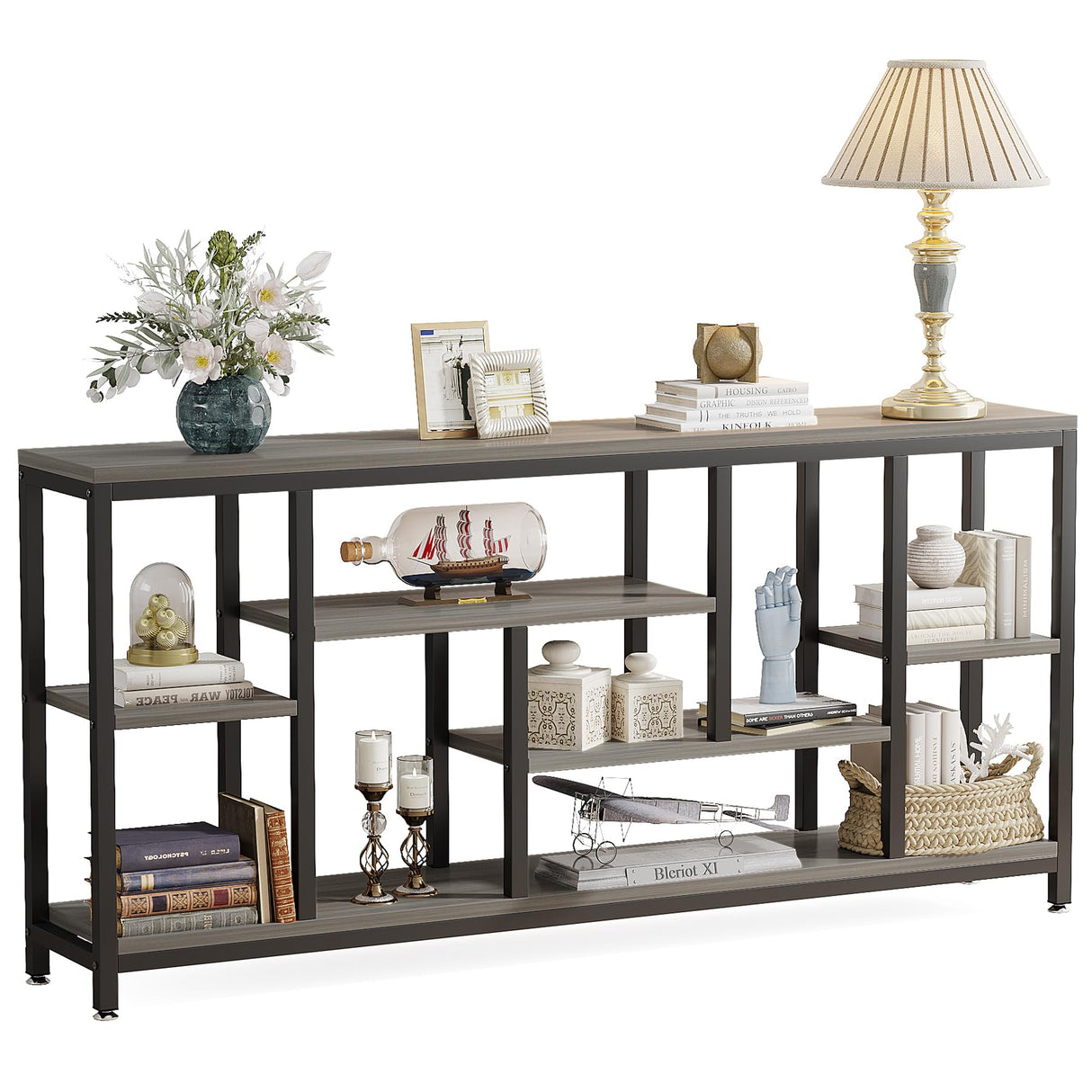 Tribesigns Console Sofa Table, 70.9 inch Extra Long Console Table Behind Couch with Storage Shelves, 3-Tier Modern Narrow Entryway Hallway Accent Table for Living Room, Grey Tribesigns