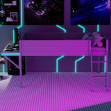 Full Size Wood Loft Bed with Desk and LED, Gaming Loft Bed Frame with Ladder, Grey MaiDeHaoo