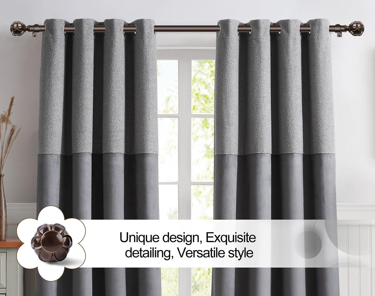 KAMANINA 1 Inch Curtain Rod Telescoping Single Drapery Rod 36 to 72 Inches (3-6 Feet), Antique Bronze Curtain Rods for Windows 24 to 68 Inches, Netted Texture Finials KAMANINA