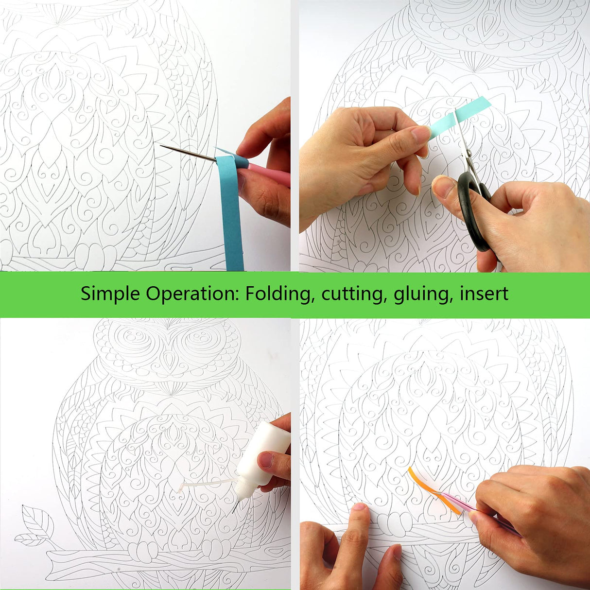 Uniquilling Quilling Kits Paper Quilling Kit for Adults Beginner, Paper Filigree Painting Kits DIY Kits for Adults with Complete Quilling Tools, Modern Wall Art for Living Room, 16*20-inch Owl(Basic) Uniquilling