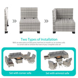 Muphyers 10-Piece Outdoor Patio Furniture Set with Rocking Swivel Chair, PE Wicker Rattan Sectional Sofa Patio Conversation Set with 55,000 BTU Fire Pit Table & Coffee Table, Grey Muphyers