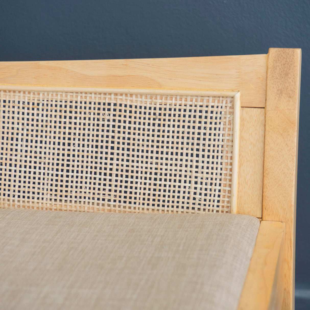 Powell Kasi Natural Low Back Cane Bench with Beige Upholstered Seat Powell