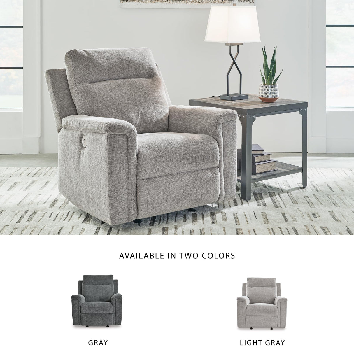 Signature Design by Ashley Barnsana Casual Power Recliner with Rocking Motion and USB Port, Light Gray Signature Design by Ashley