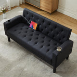 TYBOATLE 62" W Loveseat Sofa w/ 2 USB Charger Ports and 2 Cupholders, Mid-Century Modern Tufted Black Leather Small Love Seat Couches for Compact Living Room, Office, Bedroom, Apartment, Dorm TYBOATLE