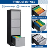 Fesbos File Cabinets - 4 Drawers Vertical 17.8" Deep Lockable Filing Cabinet - Black & Gray Metal Storage Cabinets for Home Office to Hanging Files Letter/Legal/F4/A4 Size Fesbos