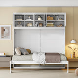 Merax Modern Farmhouse Solid Wood Murphy Bed Chest with Top Cabinets, Tall Wall Platform Bed Space Saving/Wood Slat Support Full,White Merax