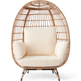 Best Choice Products Wicker Egg Chair, Oversized Indoor Outdoor Lounger for Patio, Backyard, Living Room w/ 4 Cushions, Steel Frame, 440lb Capacity - Ivory Best Choice Products