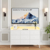 ELYKEN White Dresser with LED Light for Bedroom, Dresser with 9 Drawers and Charging Station, Fabric Chest of Drawers with PU Finish Storage Drawers for Entryway Closet Living Room Hallway Guest Room ELYKEN