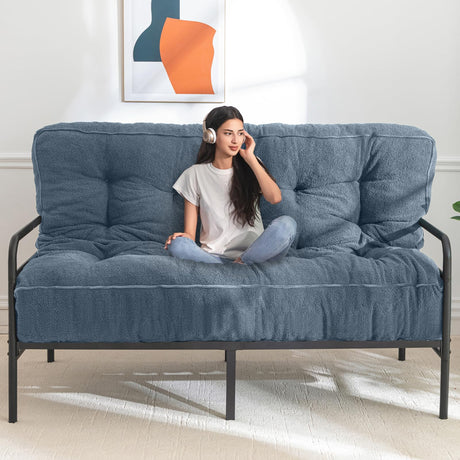MAXYOYO 8" Futon Mattress Full Size, Ultra Thick Boucle Futons Sofa Couch Bed Sleeper Sofa Bed Floor Mattress for Adults, Shredded Foam Filling (Frame Not Included), Dustyblue MAXYOYO