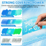 WANJAO Masking Fluid for Watercolor Painting, Liquid Masking Tape with Silicone Pens Cleaning Brush for Painting Fast Drying Easy Peel Use to Art Watercolor Supplies Retouching Covering, 30ml White WANJAO