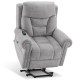 MCombo Triple Motor Power Lift Recliner Chair with Massage and Lumbar and seat Heating, Rolled Arms, Adjustable Headrest for Elderly People, Fabric 7888 (Grey, Medium) MCombo