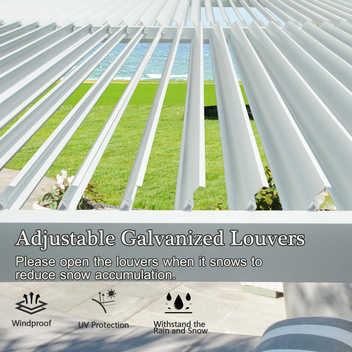 Domi Outdoor Louvered Pergola 10x16FT with Adjustable Steel Roof, Outdoor Aluminum Structure Rainproof Pergola for Backyard, Garden and Lawn,White domi outdoor living