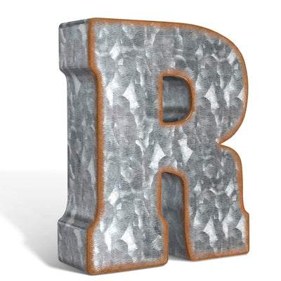 CraftyCrocodile 7" Galvanized Metal Letters for Wall Decor - 3D Letter R for Hanging & Free Standing - Decorative Rustic Alphabet Letters for the Living Room, Bedroom, Kitchen