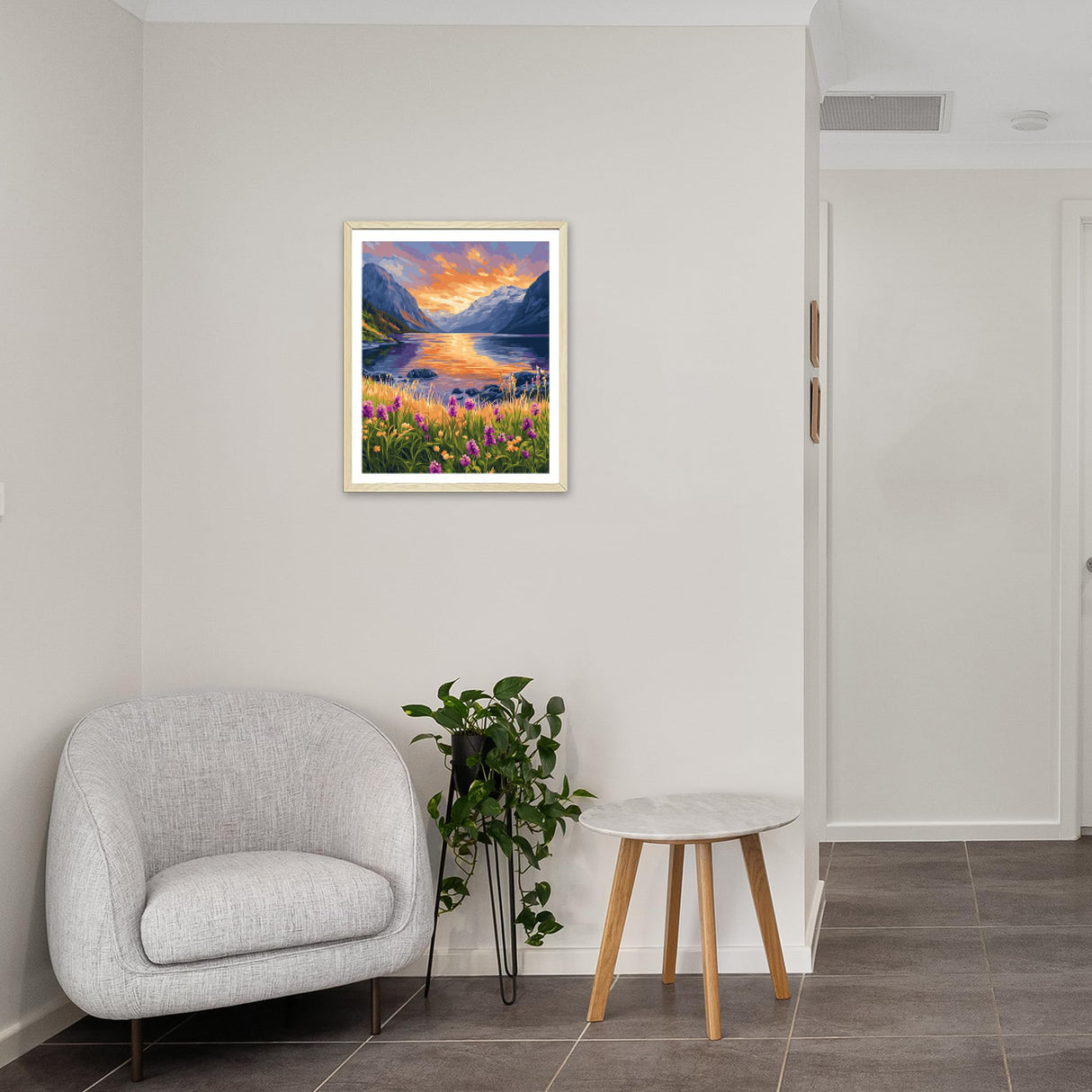 Mountain Valley Landscape Paint by Number for Adult, Lake Flower Paint by Number Kits, Sunset Scenery Nature Spring DIY Acrylic Painting for Home Decor(16×20inches, No Frame) ARNLRDYA