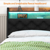 Winkalon Queen Bed Frame with Ergonomic Headboard, Platform Bed Frame with RGB Lights, Outlets & Charger, Fast Assembly Bed Queen Size, Modern Wood Upholstered Headboard,Gray Winkalon