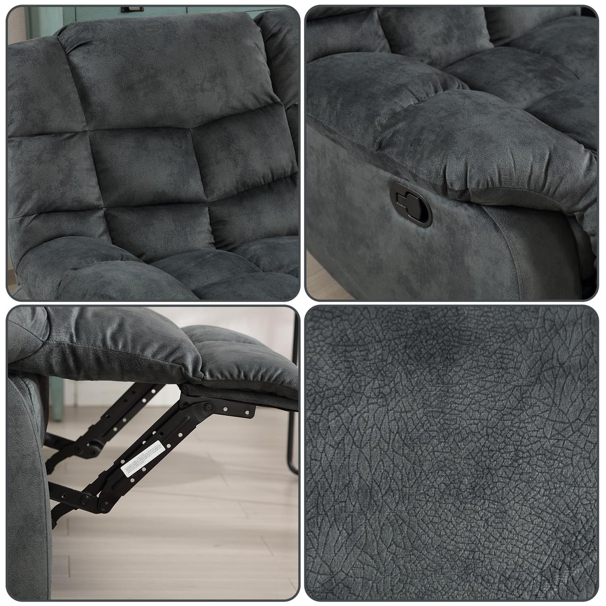 EBELLO Reclining Couch for Living Room, Extra Wide Modern Overstuffed 3 Seat Recliner Manual Sofa Breathable Fabric and Padded Cushion, Grey Green EBELLO