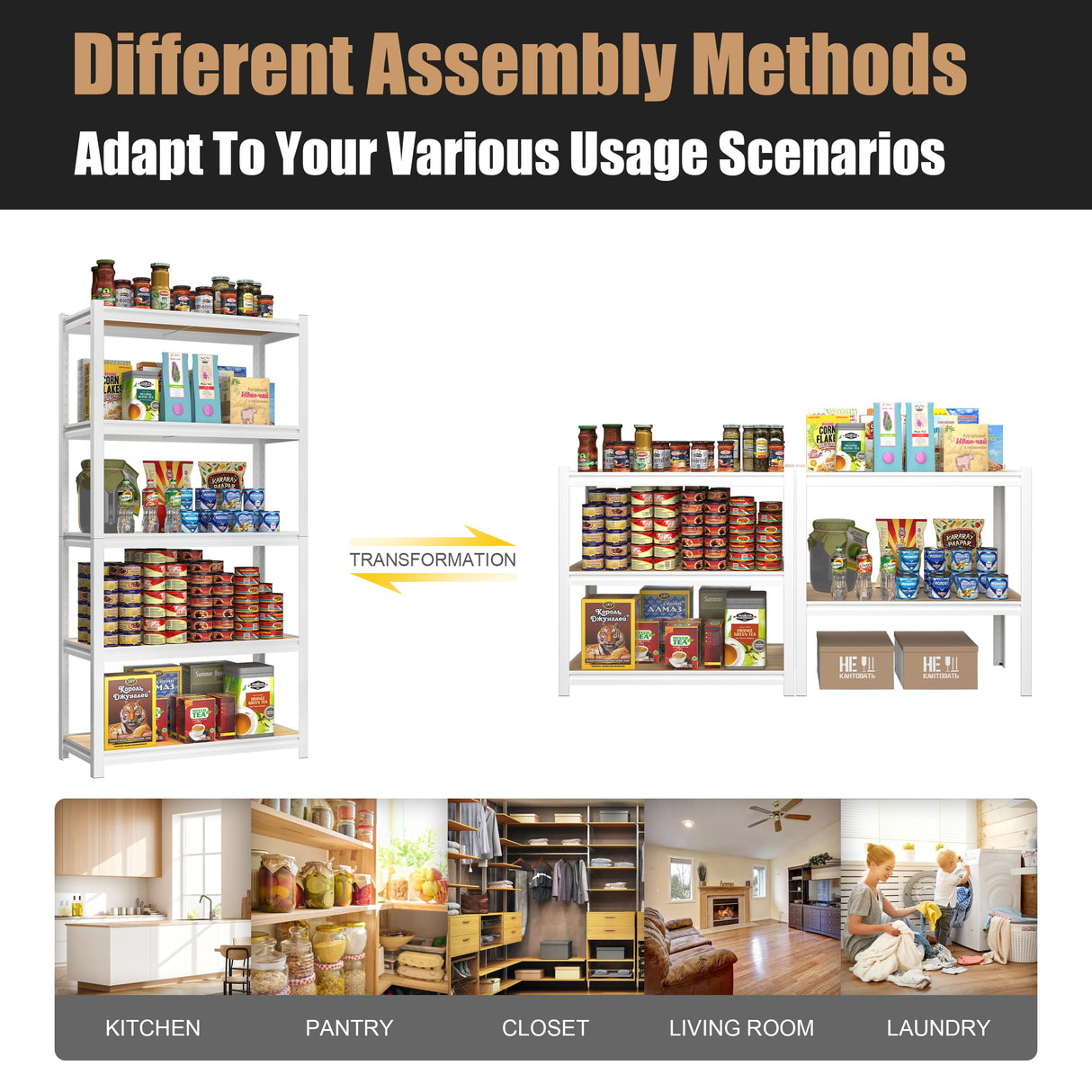 PrimeZone 5-Tier Heavy Duty Metal Storage Shelves - 36" W x 16" D x 72" H, Adjustable Utility Rack in White for Home & Garage Organization PrimeZone