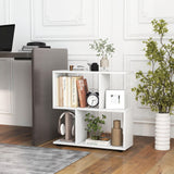 Tangkula 2 Tier Geometric Bookshelf, Freestanding Wood Display Shelf, Home Office Room Divider S Shaped Open Bookcase, Small Bookshelf for Small Spaces, Living Room, Study (White, 1) Tangkula