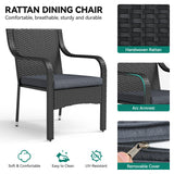 YITAHOME 5-Piece Patio Dining Set, Outdoor Wicker Conversation Furniture with Wooden Tabletop and Cushions, Wicker Square Dining Sets for Lawn Garden Backyard Deck YITAHOME