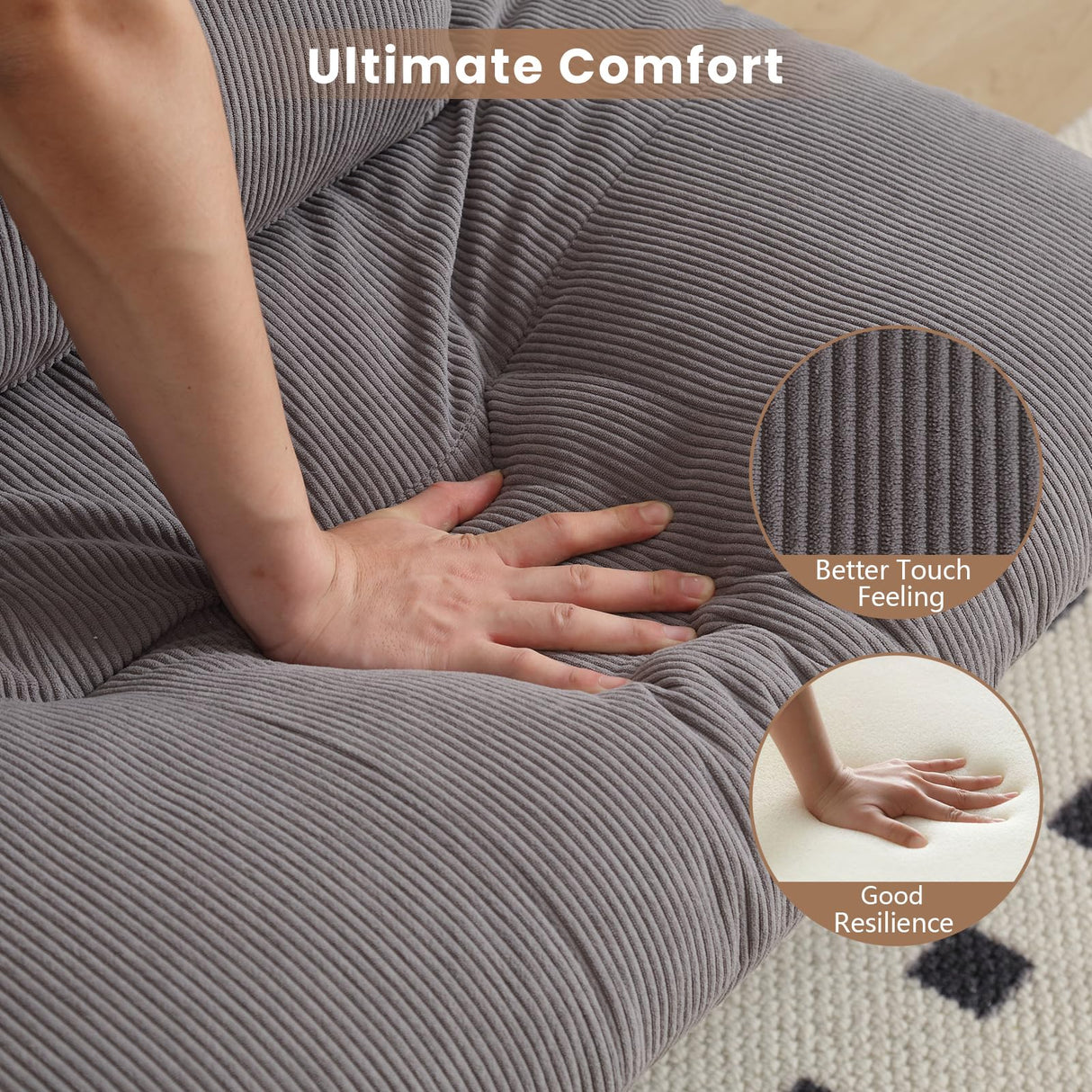 ASAHREE 72'' Corduroy Futon Convertible Sofa Couch,Comfy Sleeper Sofa Bed with Adjustable Backrest, Modern Futon Loveseat for Living Room, Bedroom, Office, Apartment, Dorm, Grey ASAHREE