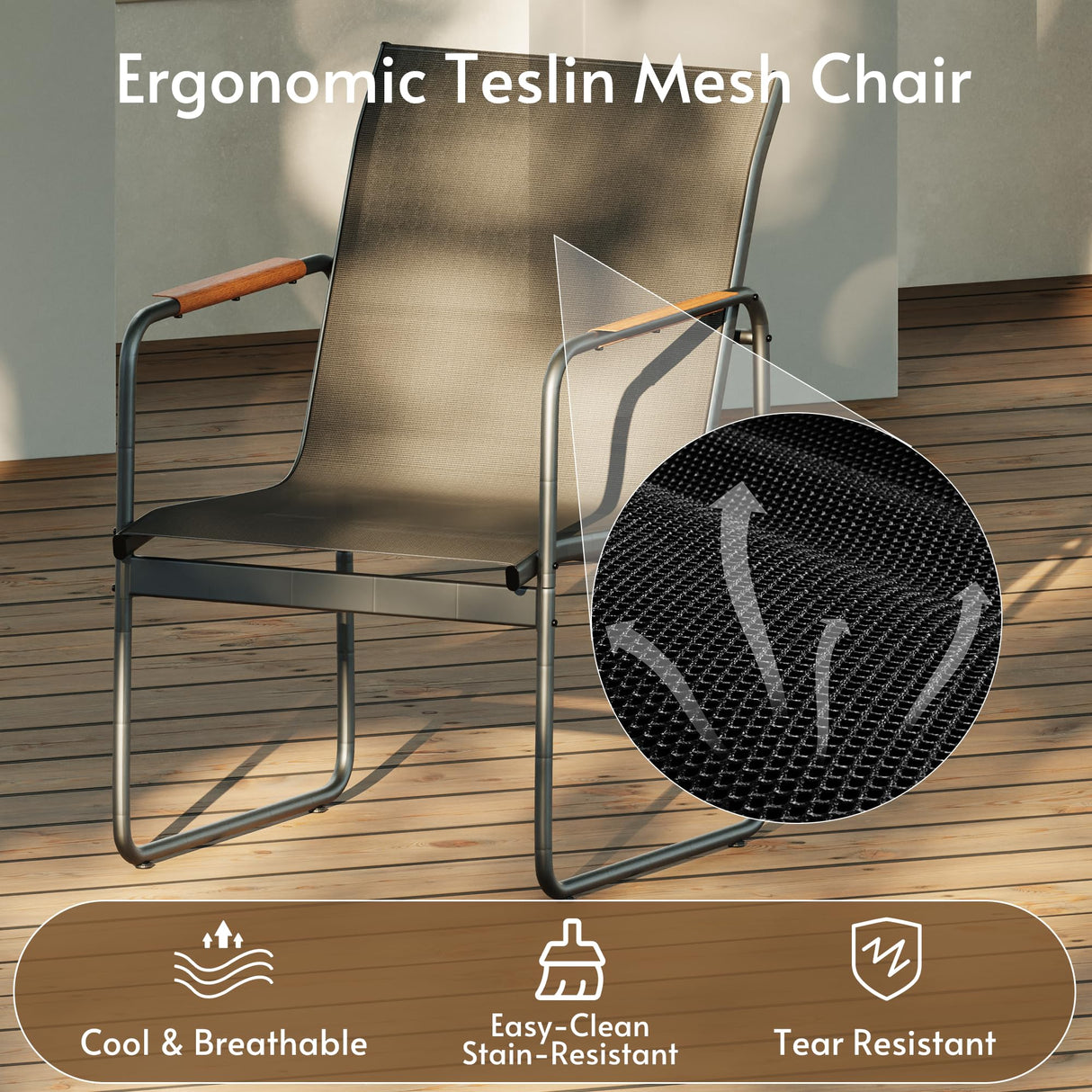 Rotihom Patio Dining Set For 6, Outdoor Patio Table and Chairs Set with Breathable Texlin Seats & Wood-Like Pspc Table, Low-Maintenance Metal Frame Outdoor Patio Dining Sets For Backyard/Deck/Poolside Rotihom