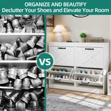 YITAHOME Shoe Cabinet with 4 Flip Drawers, Freestanding Shoe Rack, Shoe Organizer, Narrow Shoe Cabinet for EntryWay Hallway Living Room, White YITAHOME