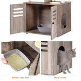 Heybly Cat Tree, Wood Litter Box Enclosure with Food Station, All-in-one Indoor Cat Furniture with Large Platform and Condo, Modern Style Cat Tower, Hammock, Rustic Gray HCT100SG Heybly
