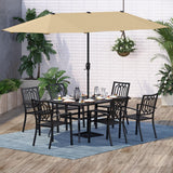 Sophia and William Patio Dining Set for 6 with 13ft Double-Sided Patio Umbrella, 8 Piece Metal Outdoor Table Furniture Set, 6 Outdoor Chairs, 1 Rectangle Dining Table and 1 Large Beige Umbrella Sophia & William