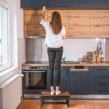 IBUYKE One Step Wooden Step Stools for Adults Kids, Heavy Duty Bedside Step Stool with 500 Lbs Capacity, Non-Slip Stepping Foot Stool for Bedroom Livingroom Bathroom Kitchen, Rustic Brown TBD001H IBUYKE