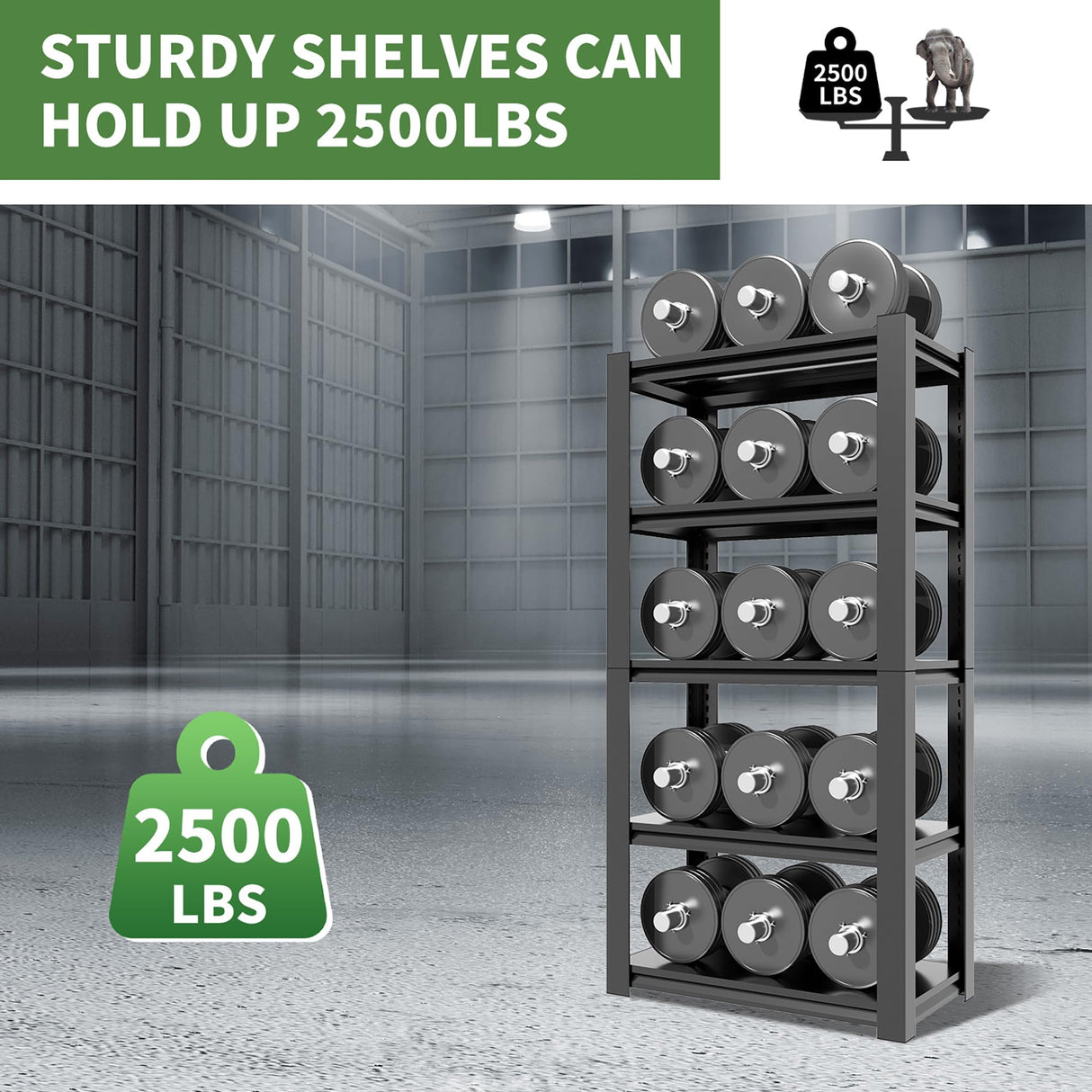 VIYET Garage Shelves, 63" H Garage Shelving Heavy Duty, 3000Lbs 5 Tier Adjustable Storage Shelves Suitable for Warehouse, Basement, Workshop,Require Assembly, 15.75" D*31.5" W *63" H(Black) VIYET