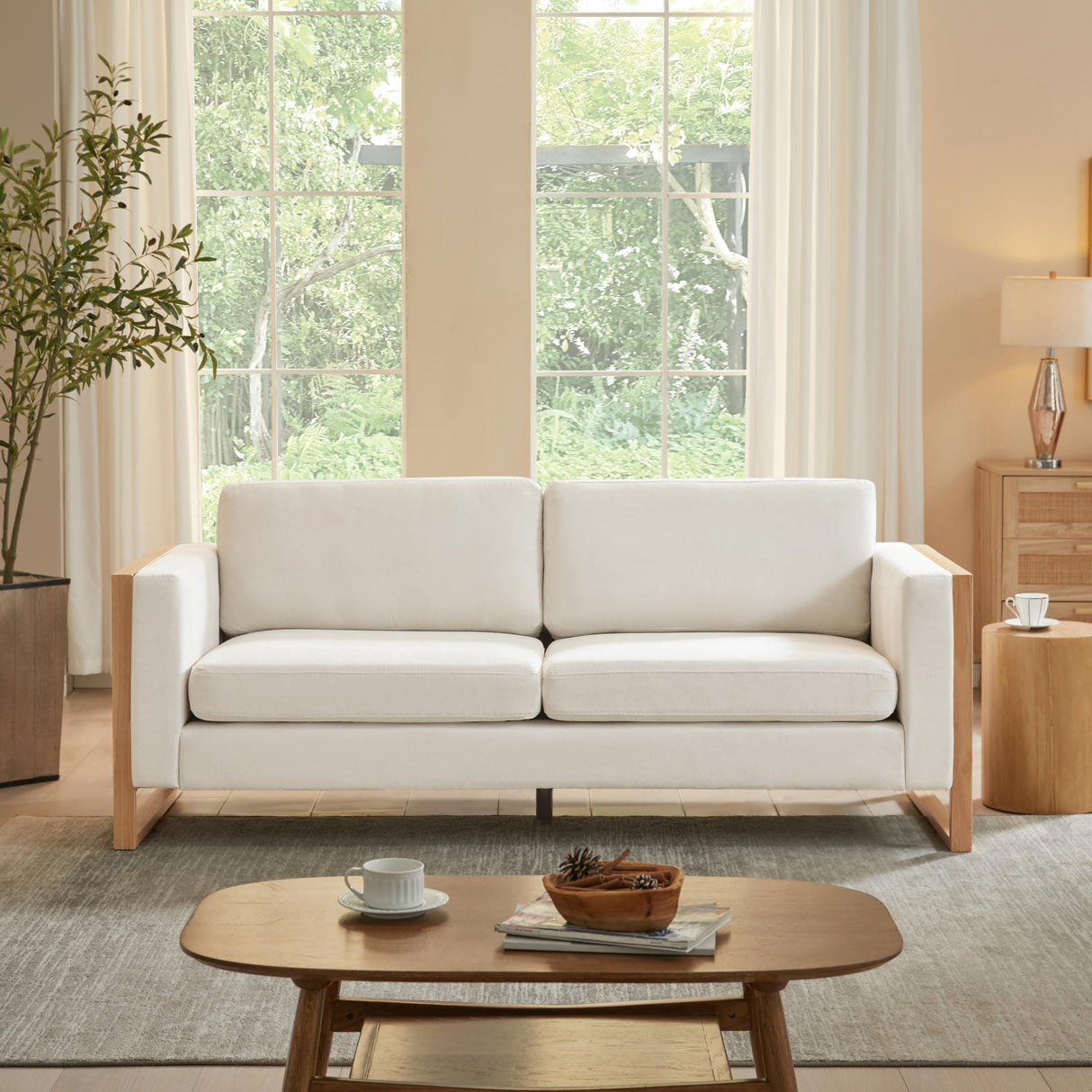 Christopher Knight Home Bricez 79" Sofa Couch, Cozy Upholstered 3-Seater Sofa, Oversized Loveseat, Comfy Fabric Couches for Living Room and Office, Modern Couch and Sofa, Wooden Frame, White Christopher Knight Home