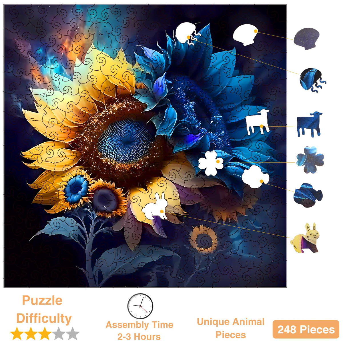Wooden Puzzle for Adults, 248 Piece Unique Animal Shaped Wooden Jigsaw Puzzles, Wooden Puzzle Adults Family Game Gift for Adults and Teenagers (11.2 * 11.2in) Jozutoyz