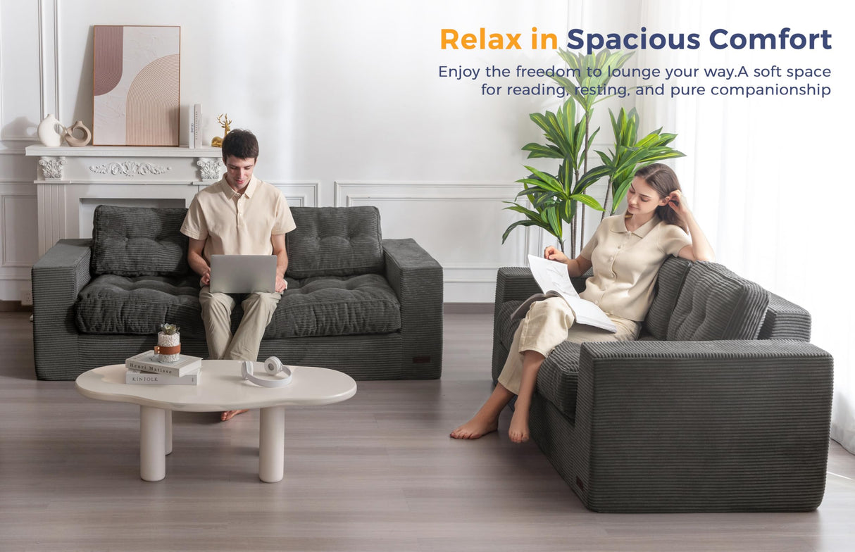 MAXYOYO 3 Seater Couch for Living Room, Boneless Couch with Tufted Cushion & Backrest, Upholstered Floor Sofa with Armrests, Sofa in A Box, No Assembly Required, Dark Grey MAXYOYO