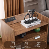 Mellolivin Nightstand with Charging Station，LED Night Stand with Drawers, Mid Century Modern Nightstand, Large Bedside Table, End Table for Bedroom Mellolivin