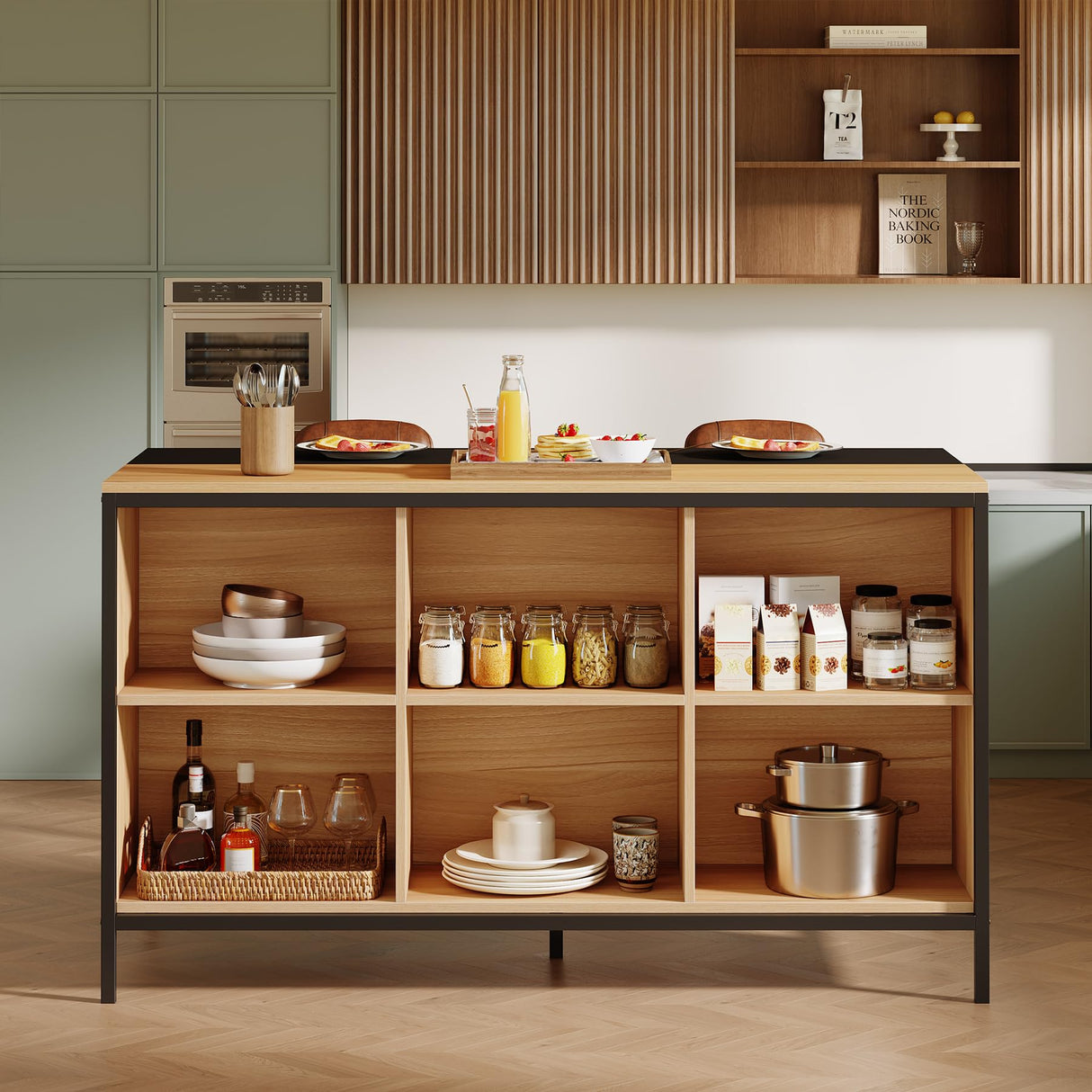 Tribesigns 62" Kitchen Island with Seating and 6 Cube Storage, Breakfast Counter, Modern Large Home Bar Table for Dining Room Kitchen Tribesigns